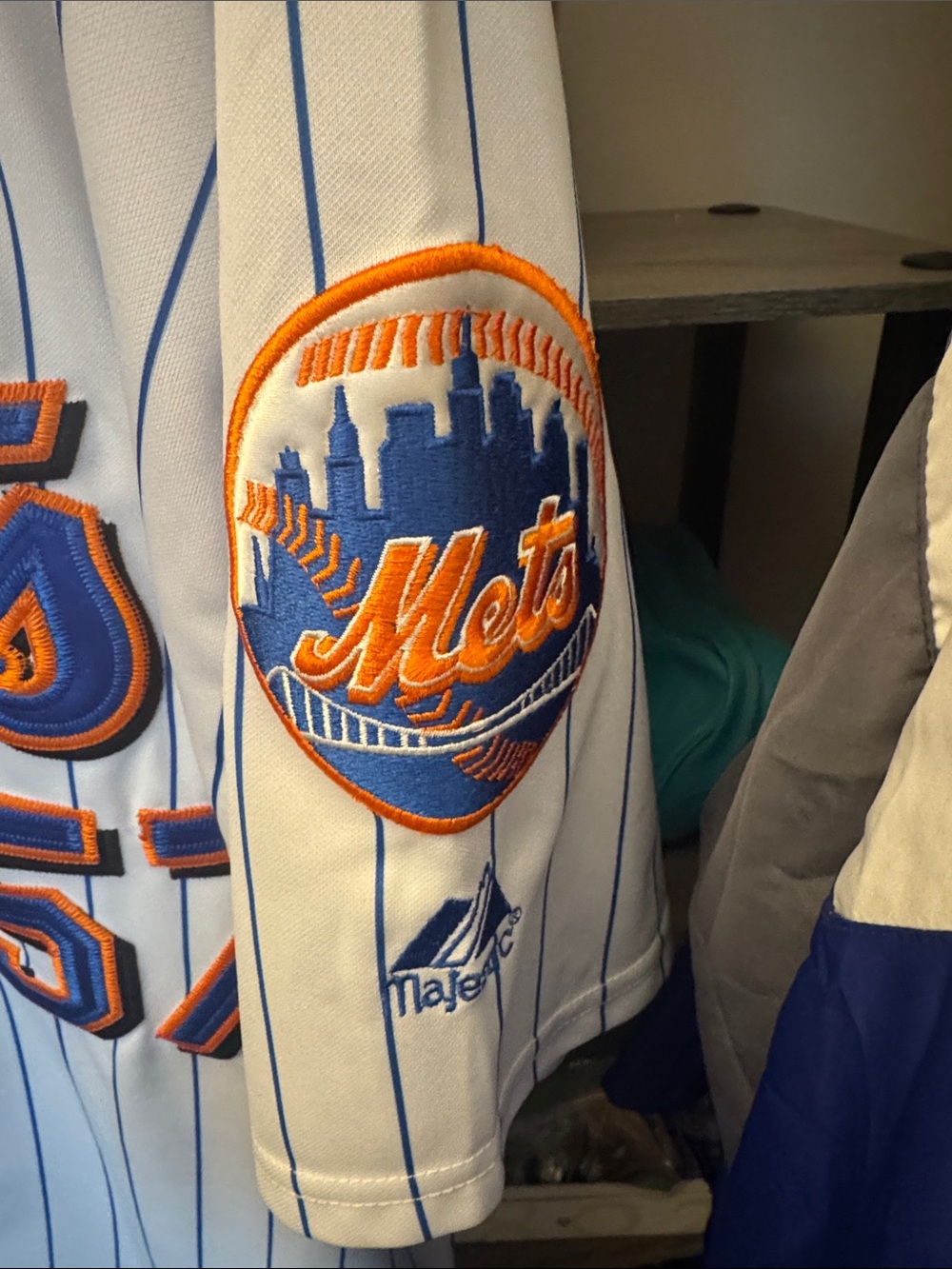Majestic White Pinstripe Mets Jersey with Royal & Orange Accents - Picture 2 of 5